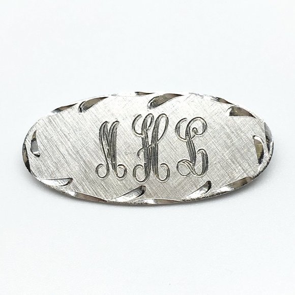 Mens Monogram Lapel Pin / Brooch Initial MHL Oval Design - Sterling Silver - Picture 3 of 5